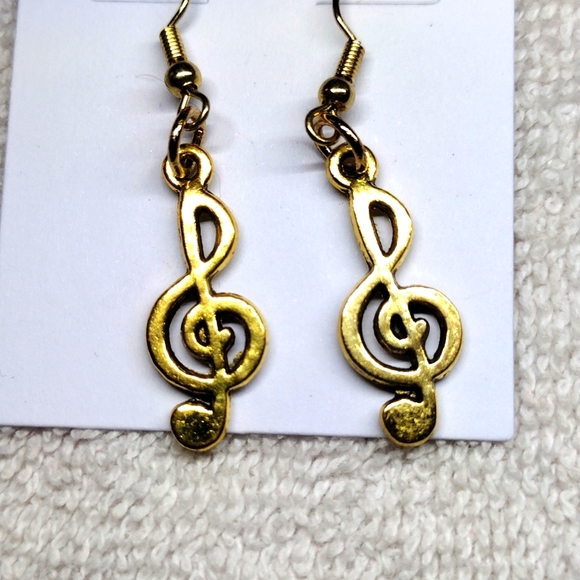 G Clef Music Note Dangle Earrings - Picture 2 of 2